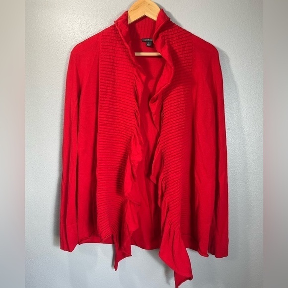 LaFayette 148 New York Red Open front Cardigan wool size Large - Picture 1 of 6